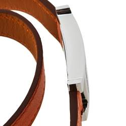 Hermes Silver Stainless Steel Leather Wrap Heure H HH1.210 Women's Wristwatch 21 mm