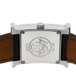 Pre Owned Hermes Mother Of Pearl Stainless Steel Diamonds H Hour HH1.230 Women's Wristwatch 21 mm