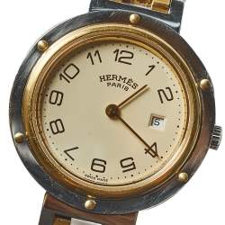 Hermes Cream Two-Tone Stainless Steel Clipper Women's Wristwatch 30 mm