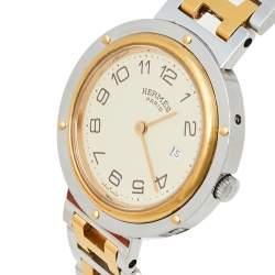 Hermes Cream Two-Tone Stainless Steel Clipper Women's Wristwatch 30 mm