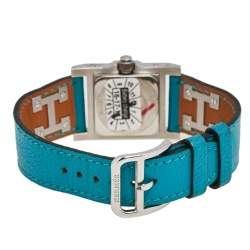 Hermes Silver Stainless Steel Leather Medor Me2.210 Women's Wristwatch 23 mm