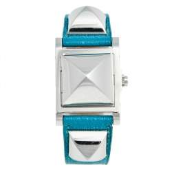 Hermes Silver Stainless Steel Leather Medor Me2.210 Women's Wristwatch 23 mm