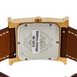 Pre Owned Hermes White Gold Plated Stainless Steel Leather Heure H HH1.501 Women's Wristwatch 26 mm