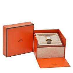 Pre Owned Hermes White Yellow Gold Plated Stainless Steel Leather Heure H HH1201 Women's Wristwatch 21 mm 