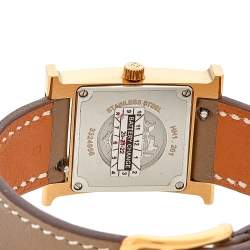 Pre Owned Hermes White Yellow Gold Plated Stainless Steel Leather Heure H HH1201 Women's Wristwatch 21 mm 