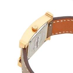 Pre Owned Hermes White Yellow Gold Plated Stainless Steel Leather Heure H HH1201 Women's Wristwatch 21 mm 
