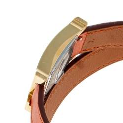 Hermes White Gold Plated Stainless Steel Leather Double Tour HS036737WW00 Women's Wristwatch 21 mm