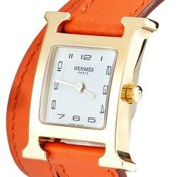 Hermes White Gold Plated Stainless Steel Leather Double Tour HS036737WW00 Women's Wristwatch 21 mm