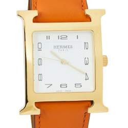 Hermes White Gold Plated Stainless Steel Heure H GM HH1.801 Women's Wristwatch 30 MM