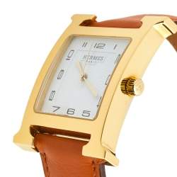 Hermes White Gold Plated Stainless Steel Heure H GM HH1.801 Women's Wristwatch 30 MM
