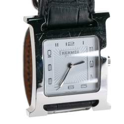 Hermes White Stainless Steel Leather Heure HH1.510 Women's Wristwatch 26 mm