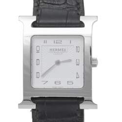 Hermes White Stainless Steel Leather Heure HH1.510 Women's Wristwatch 26 mm