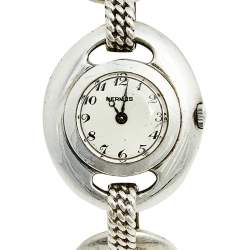 Hermes White Silver Vintage Women's Wristwatch 25 mm