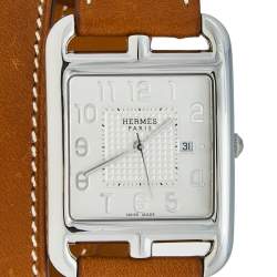Pre Owned Hermes Silver Stainless Steel Leather Cape Cod CC2.710 Women's Wristwatch 29 mm