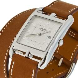 Pre Owned Hermes Silver Stainless Steel Leather Cape Cod CC2.710 Women's Wristwatch 29 mm
