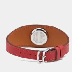 Pre Owned Hermes White Stainless Steel 1P Diamond Leather Faubourg Manchette W042630WW00 Women's Wristwatch 19.50 mm