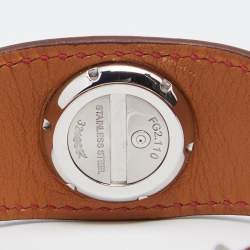 Pre Owned Hermes White Stainless Steel 1P Diamond Leather Faubourg Manchette W042630WW00 Women's Wristwatch 19.50 mm