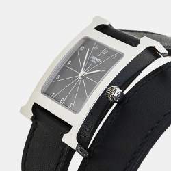 مملوكة مسبقًا Hermès Black Stainless Steel Leather Wrap Heure H HH1.510 Women's Wristwatch 26 mm