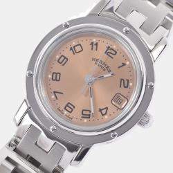 Pre Owned Hermes Pink Stainless Steel Clipper CL4.210 Women's Wristwatch 24 mm