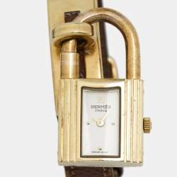 Pre Owned Hermès White Gold Plated Stainless Steel Leather Kelly Women's Wristwatch 20 mm