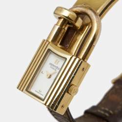 Pre Owned Hermès White Gold Plated Stainless Steel Leather Kelly Women's Wristwatch 20 mm
