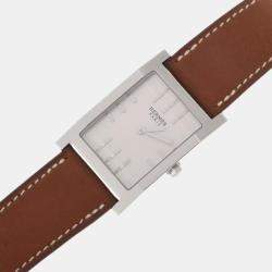 Hermes Tandem Diamond Stainless Steel Leather Strap Wristwatch