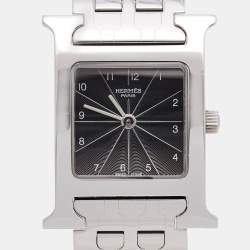 Hermes Black Stainless Steel Heure H HH1.210 Women's Wristwatch 21 mm