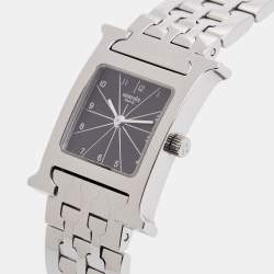 Hermes Black Stainless Steel Heure H HH1.210 Women's Wristwatch 21 mm