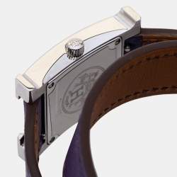 Pre Owned Hermes White Stainless Steel Leather Heure H HH1.210 Women's Wristwatch 21 mm