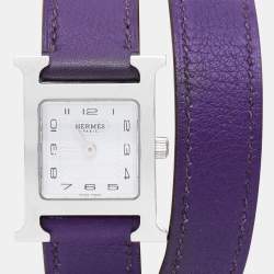 Pre Owned Hermes White Stainless Steel Leather Heure H HH1.210 Women's Wristwatch 21 mm