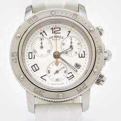 Pre Owned Hermes Silver Stainless Steel Rubber Clipper CP2.410 Unisex Wristwatch 36 mm