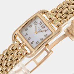 Hermes White 18k Yellow Gold Cape Cod CC1.285 Quartz Women's Wristwatch 23 mm