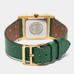 Hermes White Gold Plated Stainless Steel Leather Medor ME1.201 Women's wristwatch 23 mm