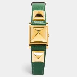 Hermes White Gold Plated Stainless Steel Leather Medor ME1.201 Women's wristwatch 23 mm
