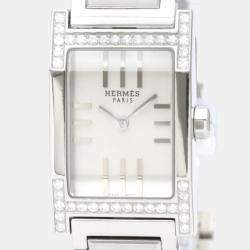 Pre Owned Hermes Silver Stainless Steel Tandem TA1.230 Quartz Women's Wristwatch 19 mm