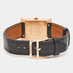 Hermès Mother Of Pearl 18K Rose Gold Diamond Alligator Leather Heure H HH1.271 Women's Wristwatch 21 mm