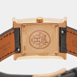 Hermès Mother Of Pearl 18K Rose Gold Diamond Alligator Leather Heure H HH1.271 Women's Wristwatch 21 mm