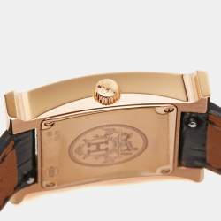Hermès Mother Of Pearl 18K Rose Gold Diamond Alligator Leather Heure H HH1.271 Women's Wristwatch 21 mm