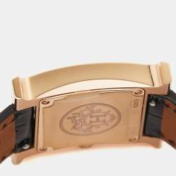 Hermès Mother Of Pearl 18K Rose Gold Diamond Alligator Leather Heure H HH1.271 Women's Wristwatch 21 mm