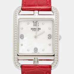 Pre Owned Hermes Mother Of Pearl Stainless Steel Diamond Alligator Leather Cape Cod W044213WW00 Women's Wristwatch 37 mm