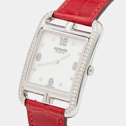 Pre Owned Hermes Mother Of Pearl Stainless Steel Diamond Alligator Leather Cape Cod W044213WW00 Women's Wristwatch 37 mm