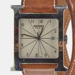 Hermes White Stainless Steel Leather Heure HH1.810 Women's Wristwatch 31 mm