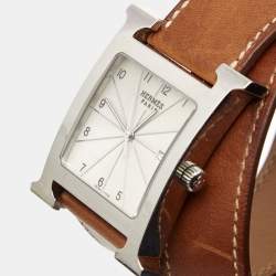 Hermes White Stainless Steel Leather Heure HH1.810 Women's Wristwatch 31 mm