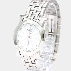 Hermes White Stainless Steel Heure H HR1.510 Quartz Women's Wristwatch 31 mm
