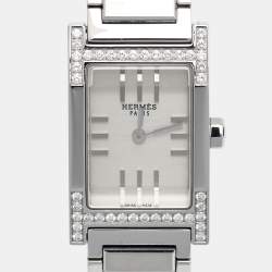 Hermes Silver Stainless Steel Tandem TA1.230 Quartz Women's Wristwatch 19 mm
