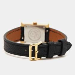Pre Owned Hermes White Yellow Gold Plated stainless Steel Leather Heure H HH1.101 Women's Wristwatch 17 mm