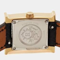 Pre Owned Hermes White Yellow Gold Plated stainless Steel Leather Heure H HH1.101 Women's Wristwatch 17 mm