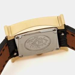 Pre Owned Hermes White Yellow Gold Plated stainless Steel Leather Heure H HH1.101 Women's Wristwatch 17 mm