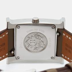 Hermes Mother of Pearl Stainless Steel Diamonds Leather Heure H HH1.235 Women's Wristwatch 21 mm