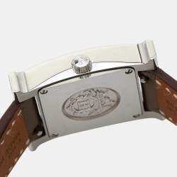 Hermes Mother of Pearl Stainless Steel Diamonds Leather Heure H HH1.235 Women's Wristwatch 21 mm